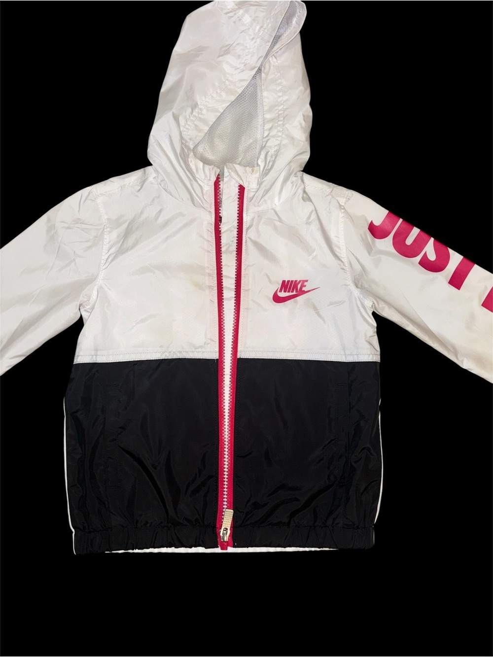Girls Nike White and Black Hooded Windbreaker with Pink Accents - Picture 3 of 6